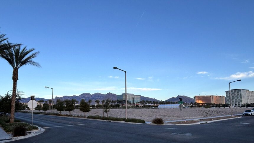 The future site of Summit House in Summerlin, Las Vegas, with Red Rock Casino and the Spring Mountains in the background